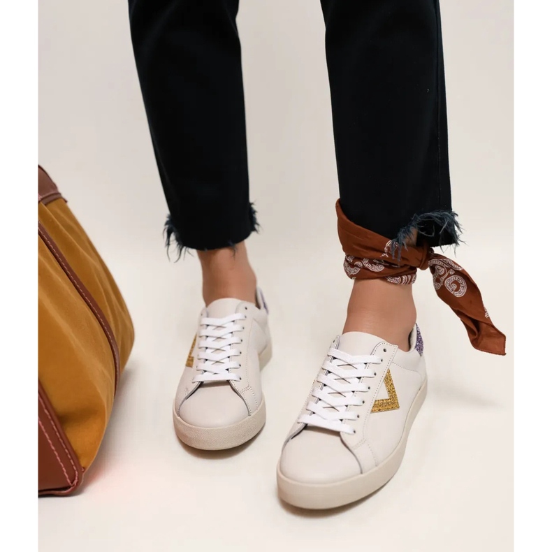 Adidași de sclipici pentru femei Inserții de aur alb 2