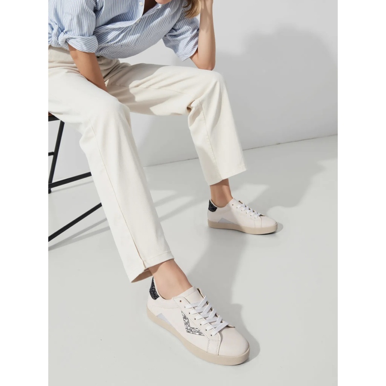 Adidași pentru femei inserții de argint brocade alb 1