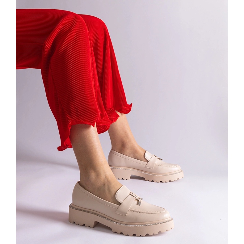 BEIGE ECO -Leather Loafers decorate cu zircoane bej 1