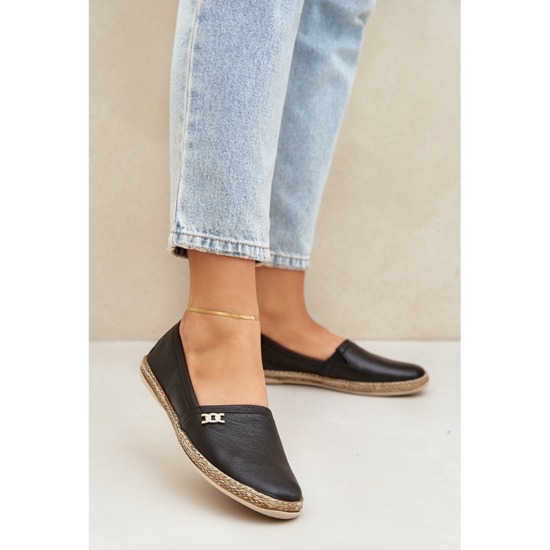 Piele elegantă Espadrilles Zazoo 10177 Black pentru femei negru 2