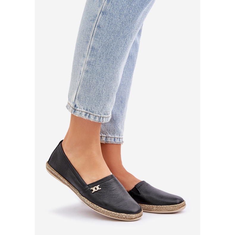 Piele elegantă Espadrilles Zazoo 10177 Black pentru femei negru 1