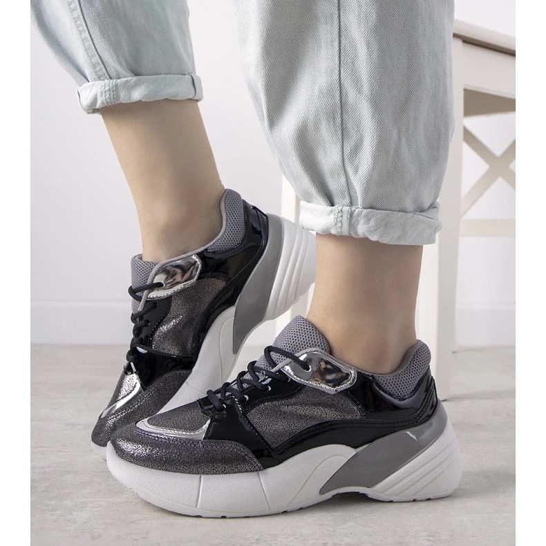 D/GMR Adidași negri cu talpă înaltă Rude argint 1