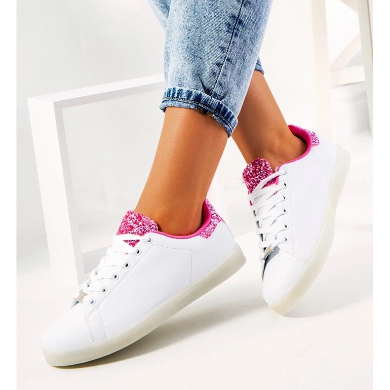 D/GMR Adidași albi și roz cu led Alfaro 2