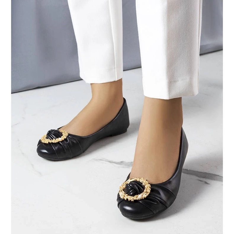 D/GMR Balerini negri cu decor auriu de la Antoinette negru 1 D/GMR Balerini negri cu decor auriu de la Antoinette negru 1