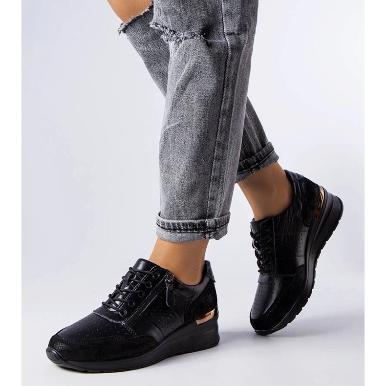 D/GMR Pantofi Jazzar negru din piele ajurata 1