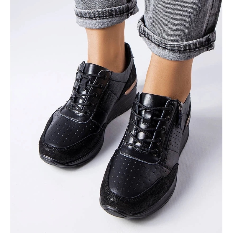 D/GMR Pantofi Jazzar negru din piele ajurata 2