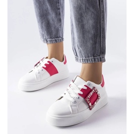 D/GMR Adidași albi decorați cu cataramă Ike roz 1