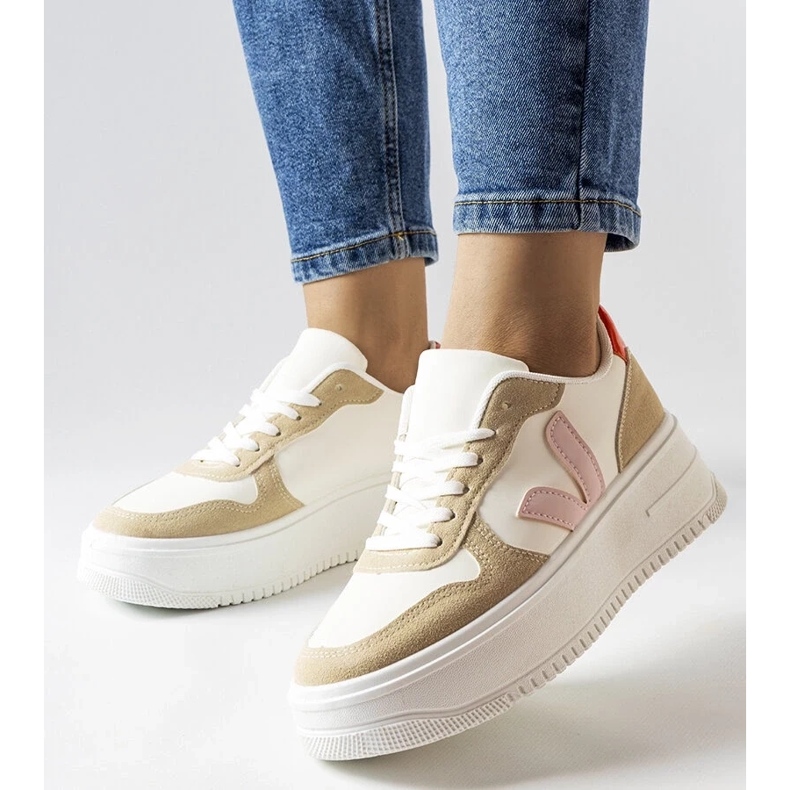 D/GMR Tenisi albi cu inserție Plouffe roz 2