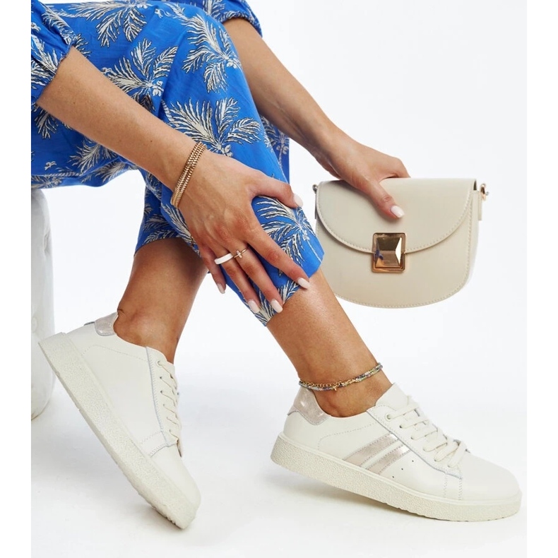 D/GMR Tenisi Camilla din piele bej cu siret 2