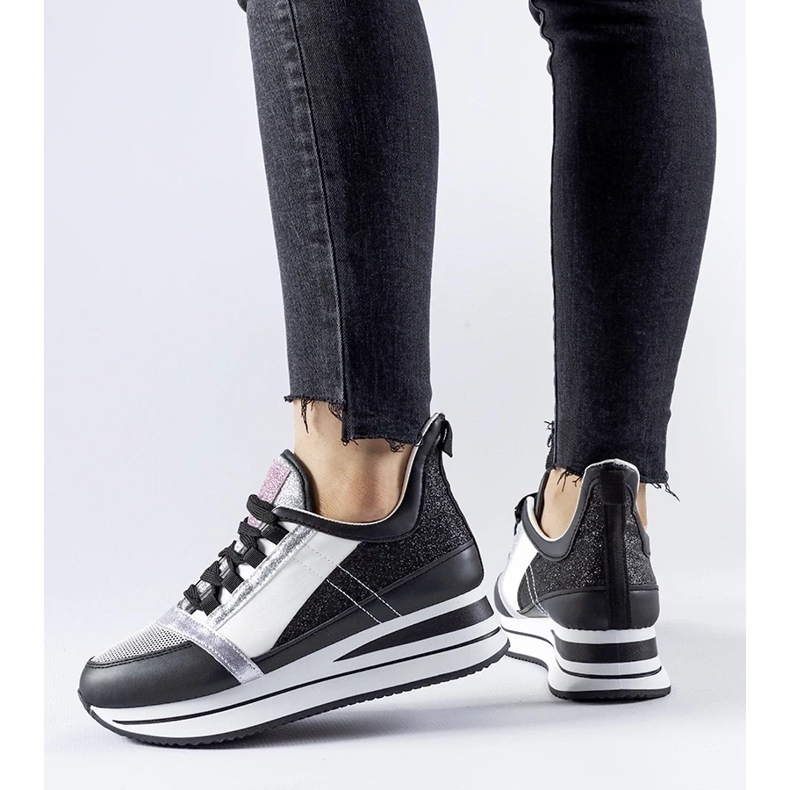 D/GMR Tenisi negri cu sclipici pe platforma Marce negru 2