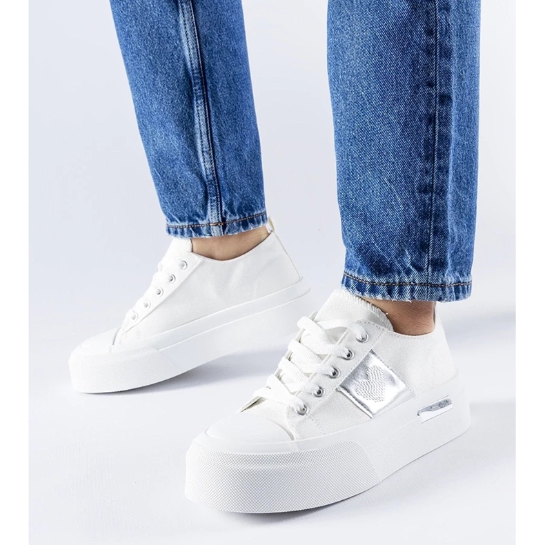 D/GMR Adidași cu platformă Lawton albi și argintii 2