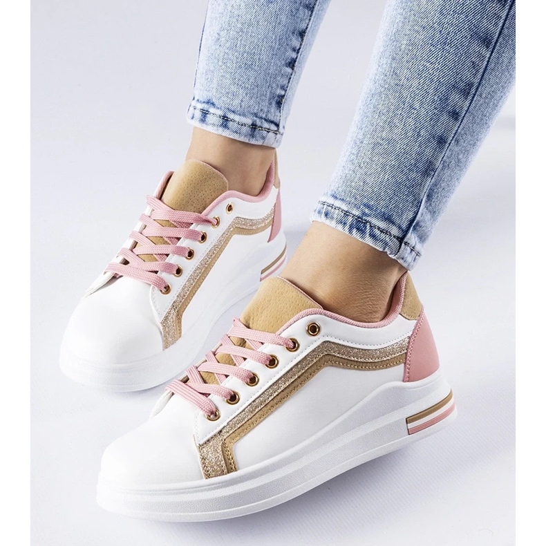 D/GMR Adidași albi și roz pe platforma Mayfield cu elemente aurii 1