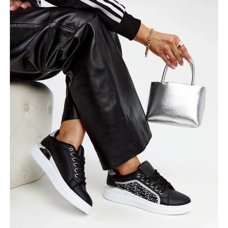 D/GMR Tenisi negri cu platformă cu sclipici Fekete negru 2