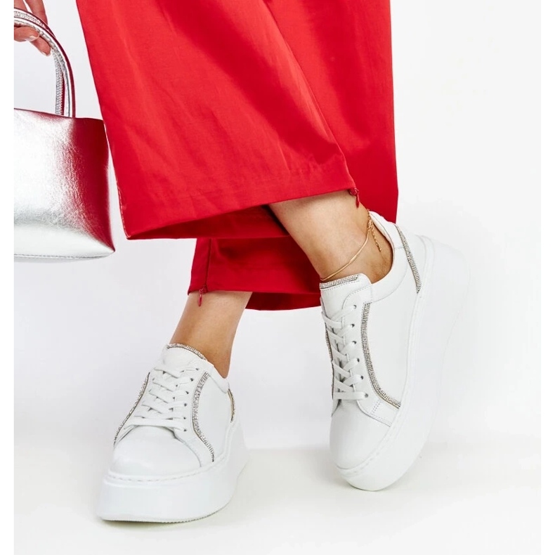 D/GMR Tenisi Karino din piele albă cu strasuri 2