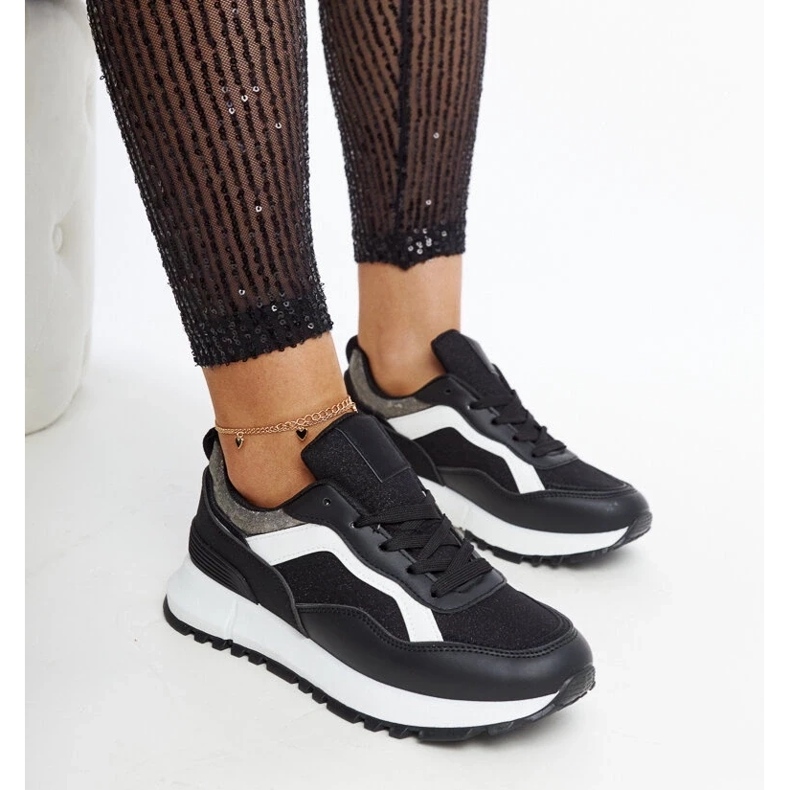 D/GMR Tenisi negri cu platformă cu sclipici Evelia negru 1