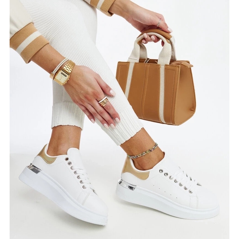 D/GMR Pantofi sport albi cu inserție Meriana aurie 2