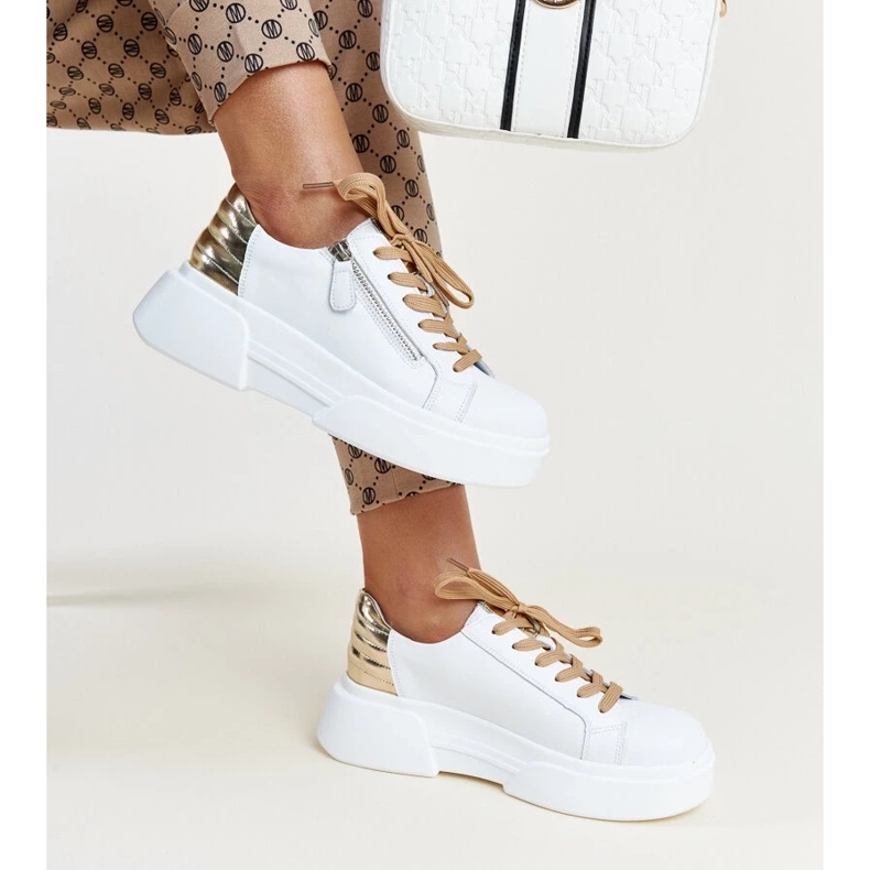 Adidași din piele alb și auriu Atyaf 2