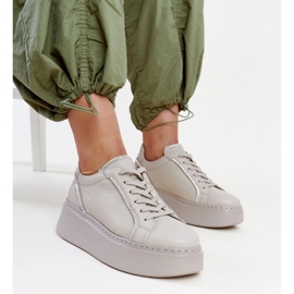 Tenisi din piele bej închis cu strasuri Karino 2 Tenisi din piele bej închis cu strasuri Karino 2