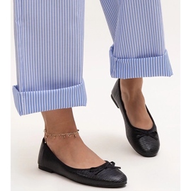 Balerini negri cu fundă și inserție din piele de la Rosaly negru 1