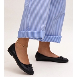 Balerini negri cu fundă și inserție din piele de la Rosaly negru 2