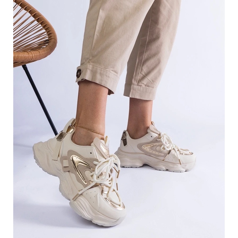 D/CEO Adidași sport de damă bej, cu talpă Lien masivă 2