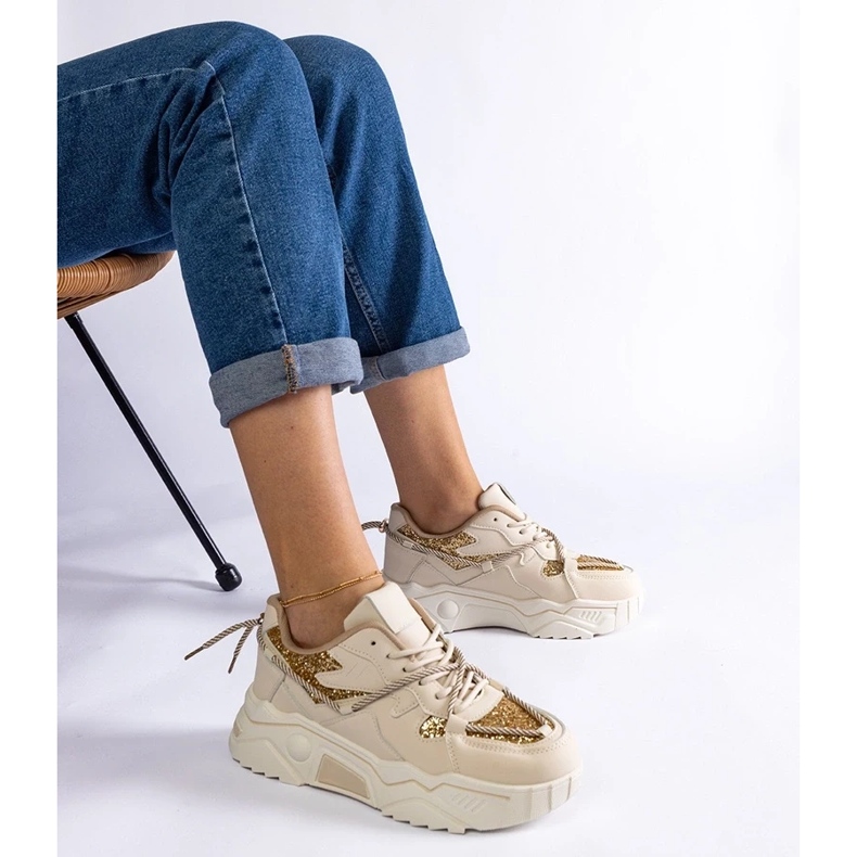 D/CEO Adidasi de dama bej cu sclipici Agar 1