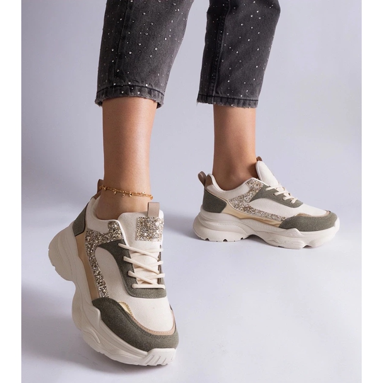 D/CEO Tenisi verzi cu inserții Clorinda cu sclipici verde 2