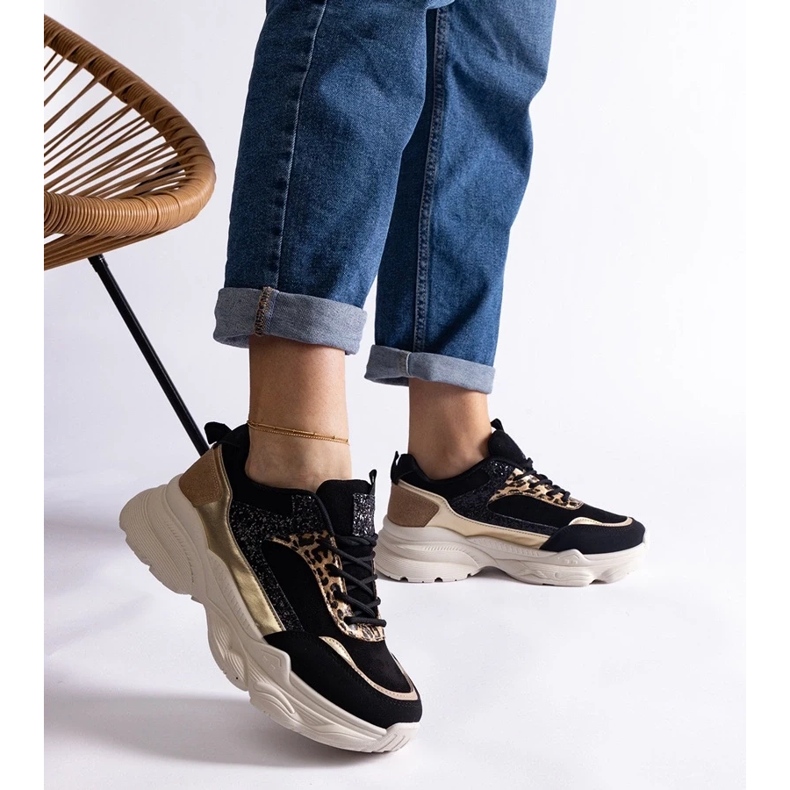 D/CEO Tenisi negri cu inserții Clorinda cu sclipici negru 2