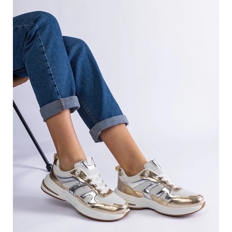 D/CEO Adidași sport din material Elayne cu inserții aurii de aur 1 D/CEO Adidași sport din material Elayne cu inserții aurii de aur 1