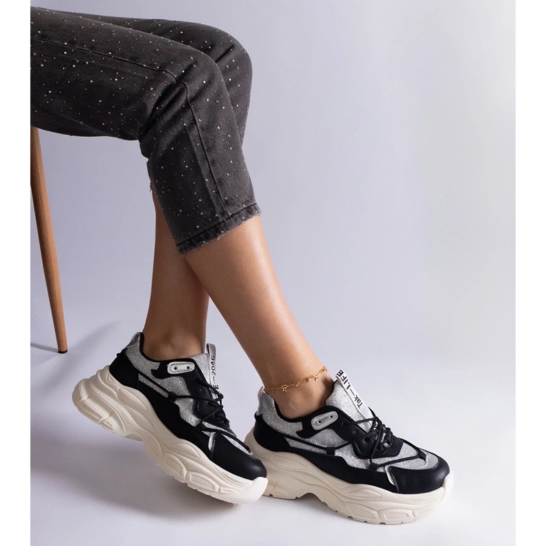 D/CEO Tenisi negri cu inserții cu sclipici Rigel negru 1