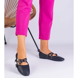 D/CEO Balerine negre din Eco -Leather decorate cu catarame Emmarino negru 2