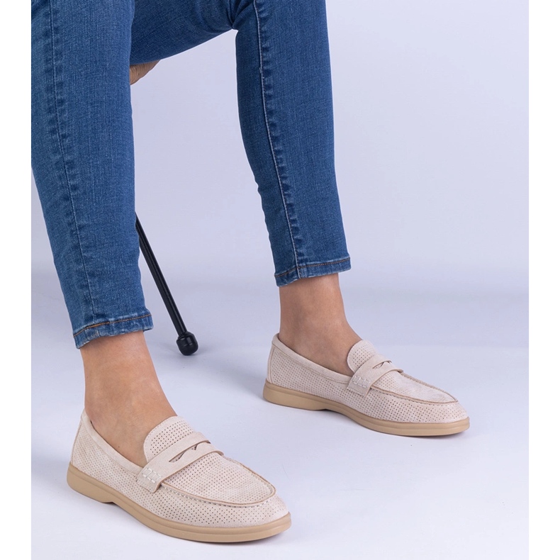 Beige Classic Openwork Loafers de la Ekozamsz bej 1