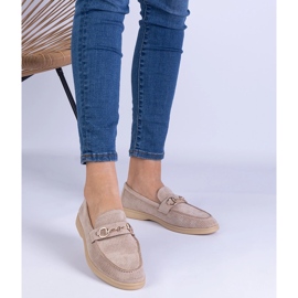 Brown Openwork Ekozamszamowe Loafers cu o decorare aurie maro 1 Brown Openwork Ekozamszamowe Loafers cu o decorare aurie maro 1