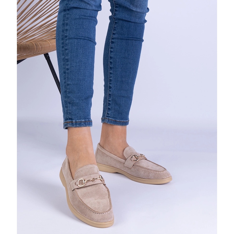 Brown Openwork Ekozamszamowe Loafers cu o decorare aurie maro 1 Brown Openwork Ekozamszamowe Loafers cu o decorare aurie maro 1