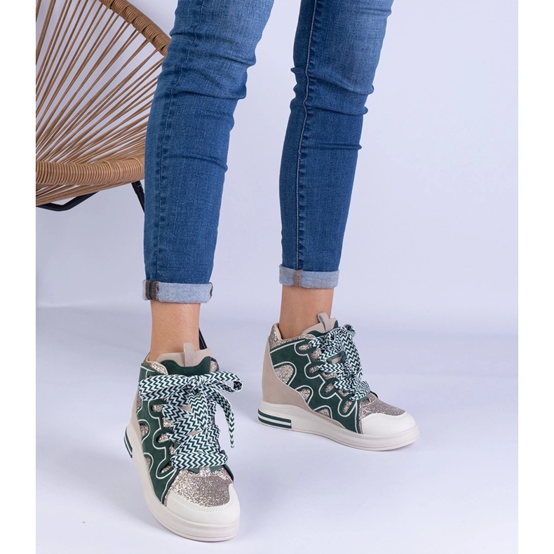 Adidași verzi cu șireturi groase și sclipici verde 1