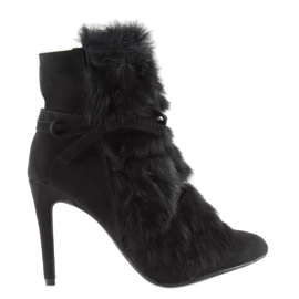 Cizme negre pe toc înalt cu blană neagră 1319 Negru 2