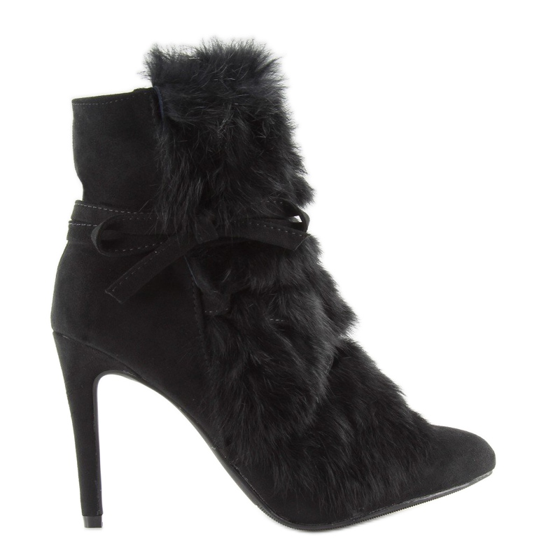 Cizme negre pe toc înalt cu blană neagră 1319 Negru 2