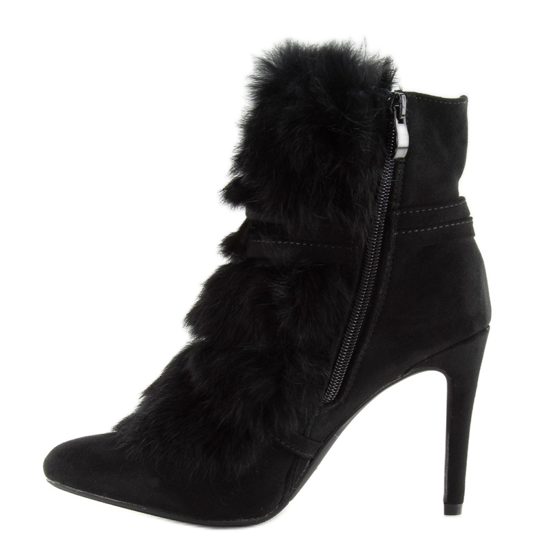 Cizme negre pe toc înalt cu blană neagră 1319 Negru 1