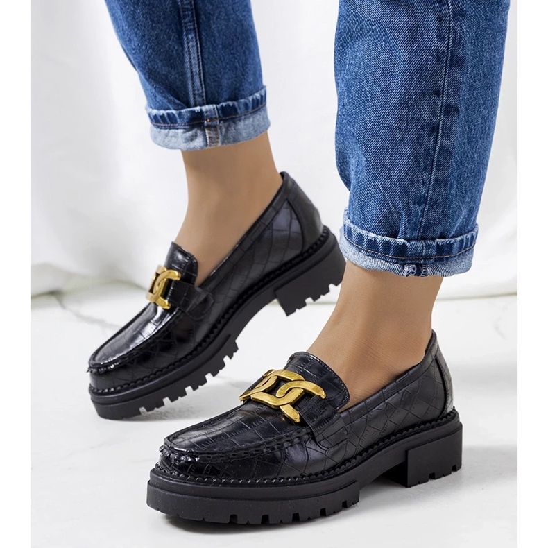 D/CEO Mocasini negri pe talpa inalta Zanen negru 1