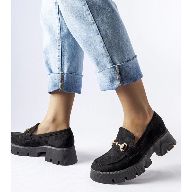 D/CEO Mocasini negri cu cataramă și strasuri de la Gaiola 2