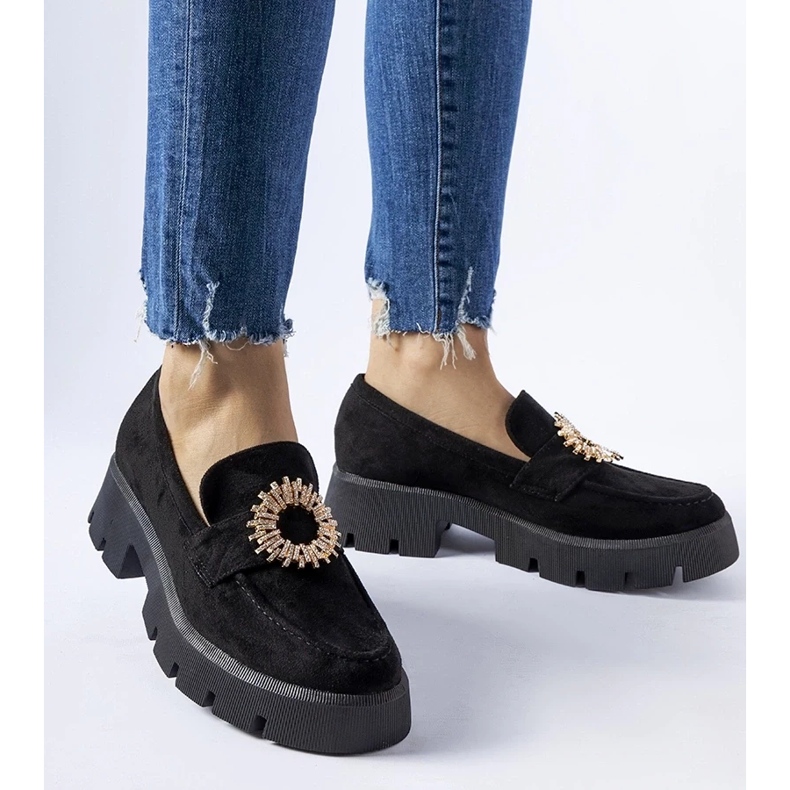 D/CEO Mocasini negri decorati cu catarama Stanislas 1