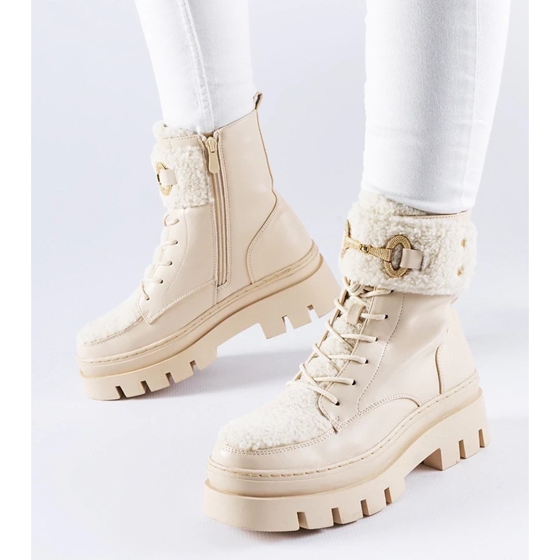 D/CEO Cizme de muncitori izolate bej, cu cataramă Highland 1