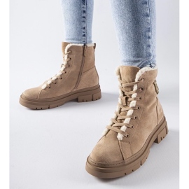 D/CEO Botine izolate bej din piele de căprioară ecologică Pompei 1