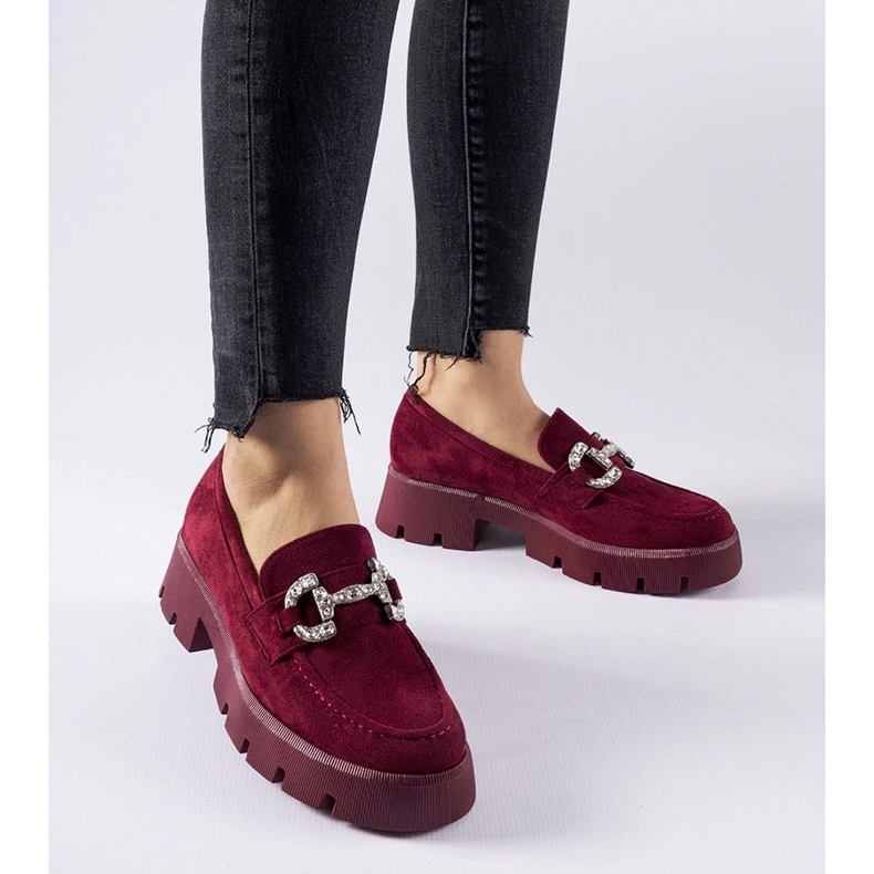 D/CEO Mocasini Giacomo burgundy cu strasuri roșu 1 D/CEO Mocasini Giacomo burgundy cu strasuri roșu 1