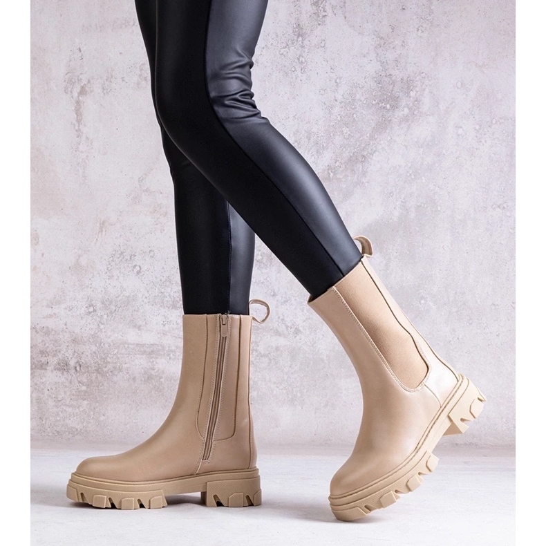 D/CEO Botine înalte bej din piele ecologică Manera 1