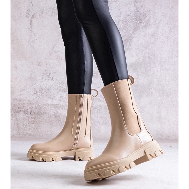 D/CEO Botine înalte bej din piele ecologică Manera 2