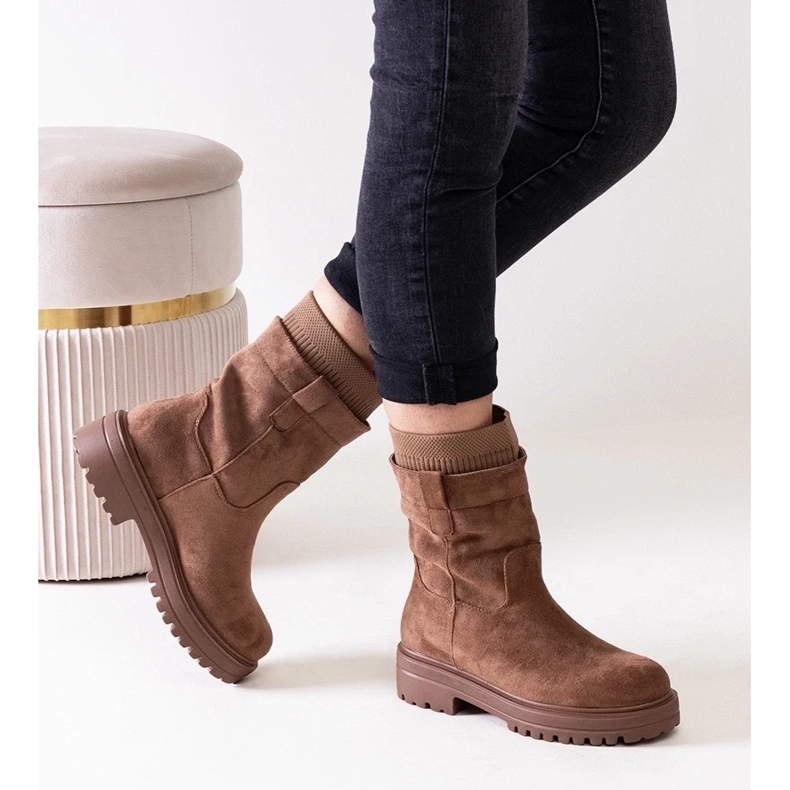 D/CEO Botine maro cu slip-on cu șosetă Ralia 2