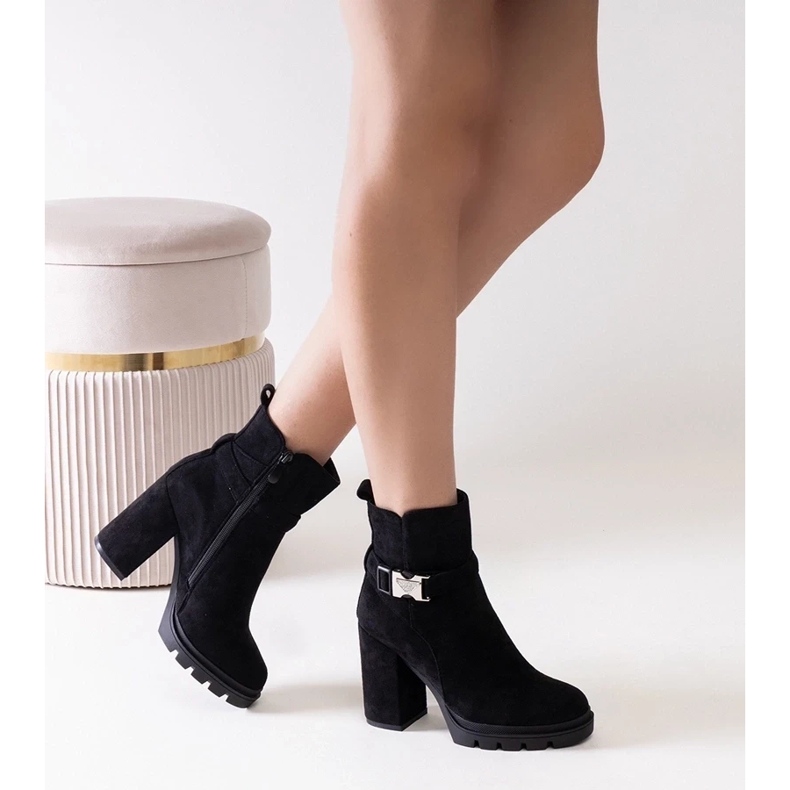 D/CEO Botine negre cu toc înalt decorate cu cataramă Torhia negru 1