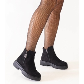 D/CEO Botine negre cu pandantiv decorativ pe platforma Melane din piele intoarsa ecologica negru 2