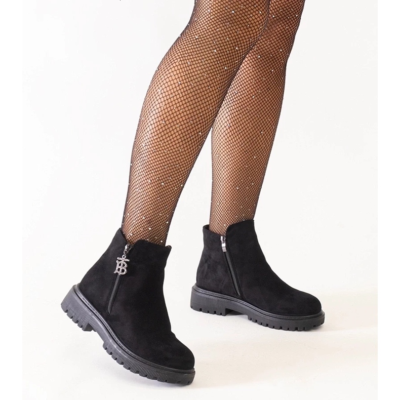 D/CEO Botine negre cu pandantiv decorativ pe platforma Melane din piele intoarsa ecologica negru 2